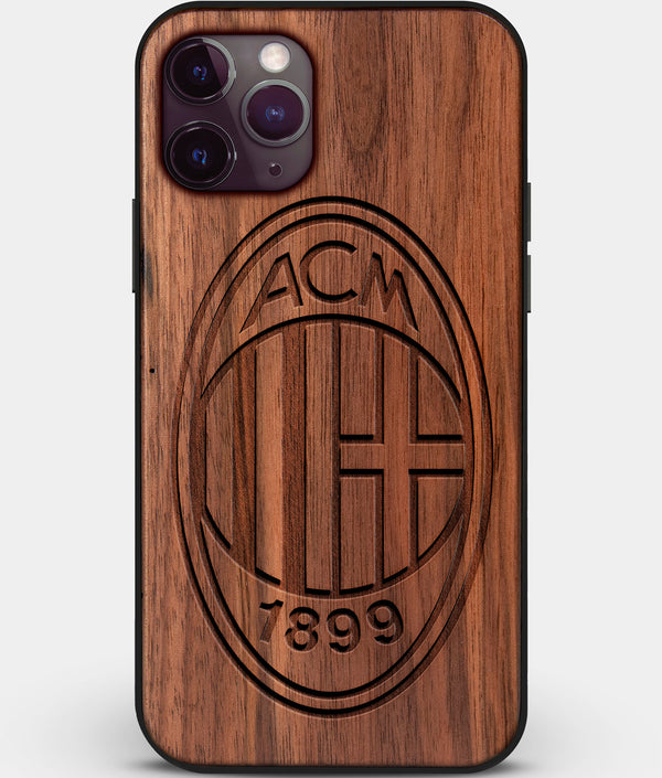 Custom Carved Wood A.C. Milan iPhone 11 Pro Case | Personalized Walnut Wood A.C. Milan Cover, Birthday Gift, Gifts For Him, Monogrammed Gift For Fan | by Engraved In Nature
