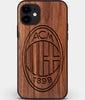 Custom Carved Wood A.C. Milan iPhone 12 Case | Personalized Walnut Wood A.C. Milan Cover, Birthday Gift, Gifts For Him, Monogrammed Gift For Fan | by Engraved In Nature