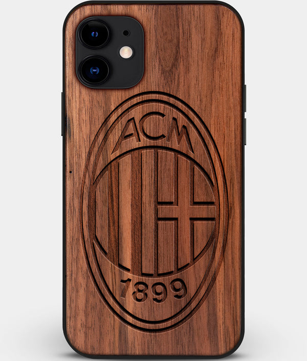 Custom Carved Wood A.C. Milan iPhone 12 Mini Case | Personalized Walnut Wood A.C. Milan Cover, Birthday Gift, Gifts For Him, Monogrammed Gift For Fan | by Engraved In Nature