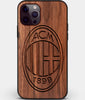 Custom Carved Wood A.C. Milan iPhone 12 Pro Max Case | Personalized Walnut Wood A.C. Milan Cover, Birthday Gift, Gifts For Him, Monogrammed Gift For Fan | by Engraved In Nature
