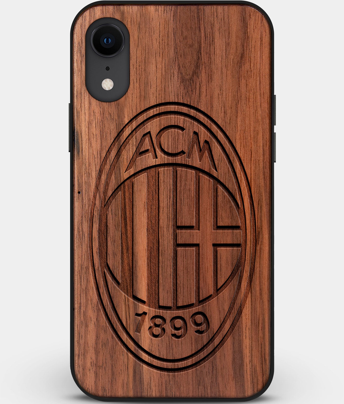 Custom Carved Wood A.C. Milan iPhone XR Case | Personalized Walnut Wood A.C. Milan Cover, Birthday Gift, Gifts For Him, Monogrammed Gift For Fan | by Engraved In Nature