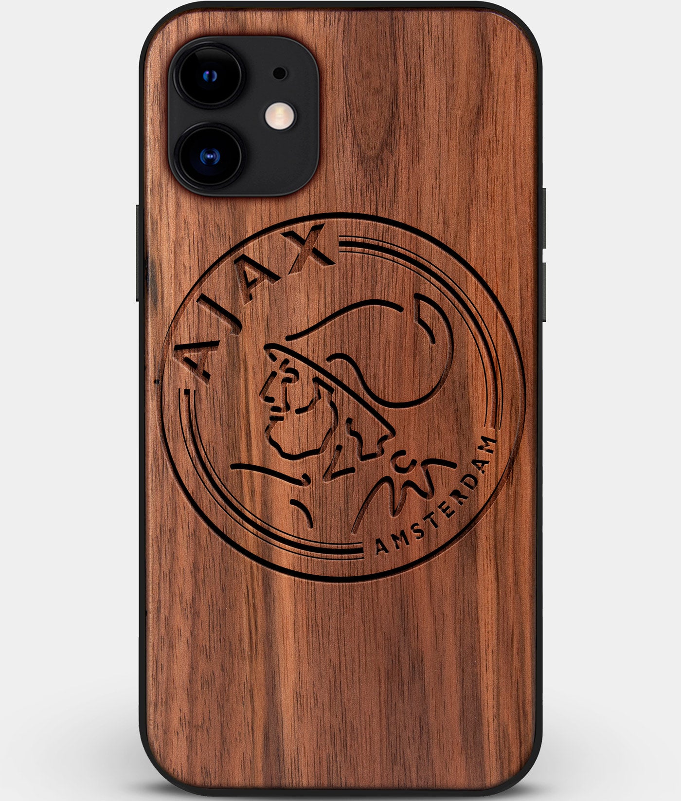 Custom Carved Wood AFC Ajax iPhone 11 Case | Personalized Walnut Wood AFC Ajax Cover, Birthday Gift, Gifts For Him, Monogrammed Gift For Fan | by Engraved In Nature