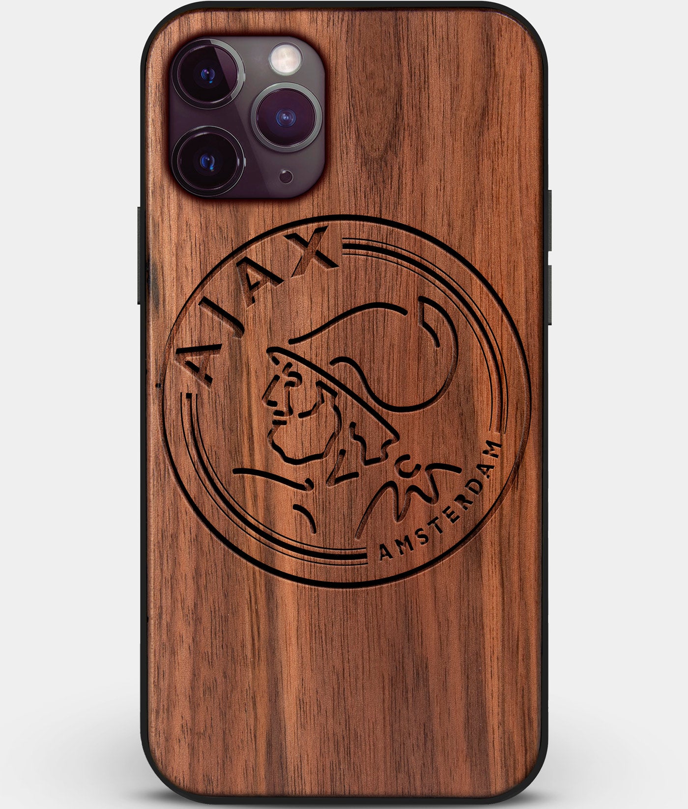 Custom Carved Wood AFC Ajax iPhone 11 Pro Case | Personalized Walnut Wood AFC Ajax Cover, Birthday Gift, Gifts For Him, Monogrammed Gift For Fan | by Engraved In Nature