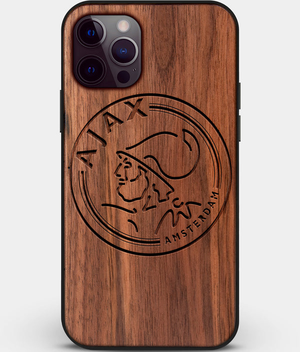 Custom Carved Wood AFC Ajax iPhone 12 Pro Case | Personalized Walnut Wood AFC Ajax Cover, Birthday Gift, Gifts For Him, Monogrammed Gift For Fan | by Engraved In Nature