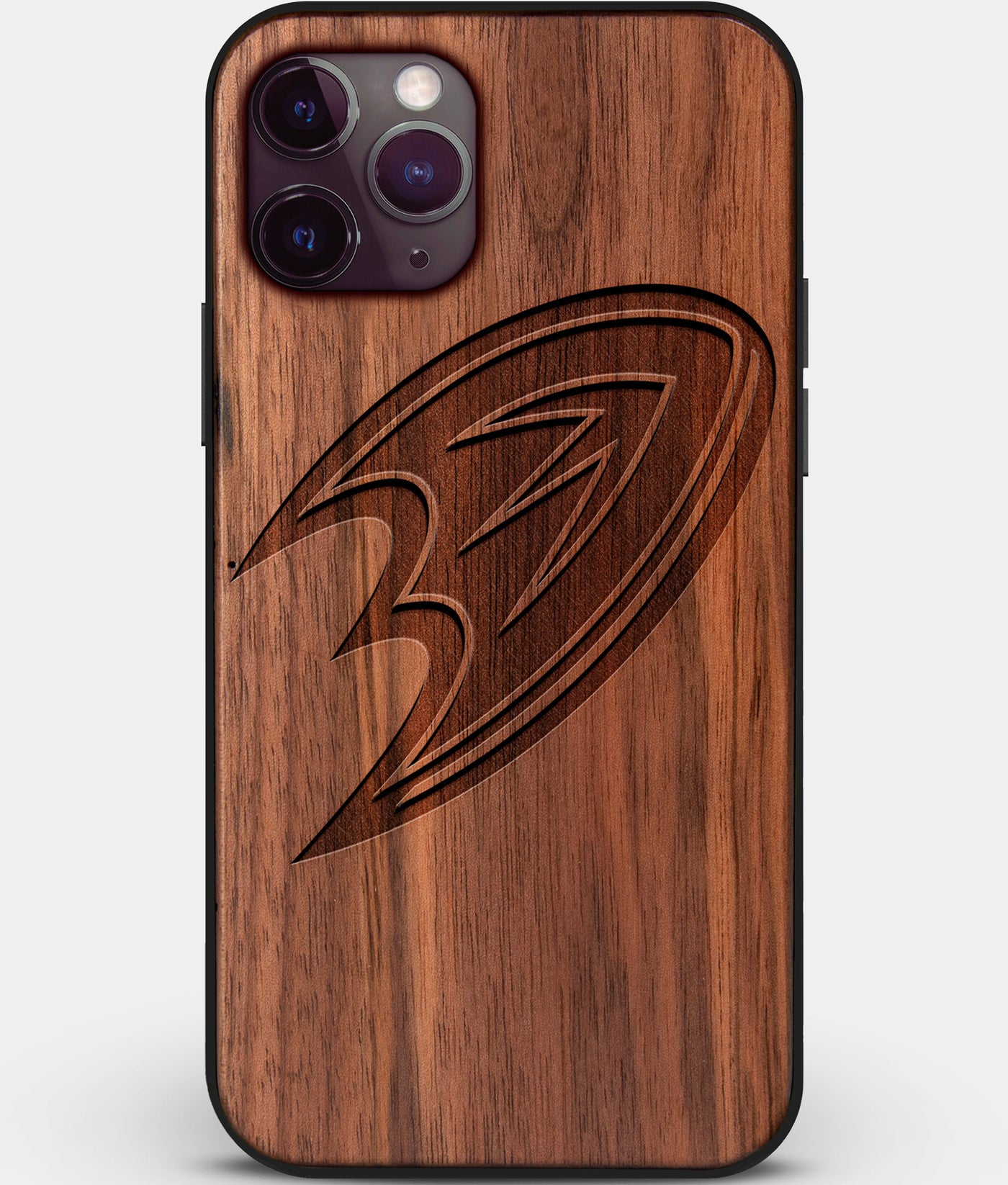 Custom Carved Wood Anaheim Ducks iPhone 11 Pro Case | Personalized Walnut Wood Anaheim Ducks Cover, Birthday Gift, Gifts For Him, Monogrammed Gift For Fan | by Engraved In Nature