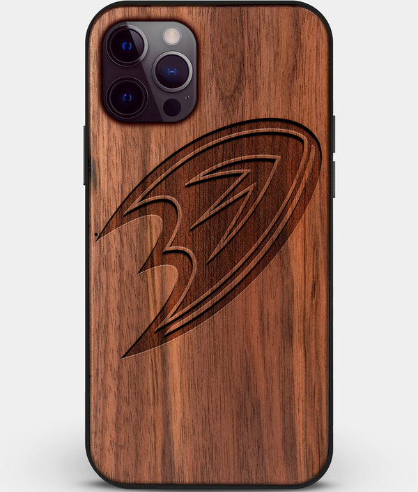 Custom Carved Wood Anaheim Ducks iPhone 12 Pro Case | Personalized Walnut Wood Anaheim Ducks Cover, Birthday Gift, Gifts For Him, Monogrammed Gift For Fan | by Engraved In Nature