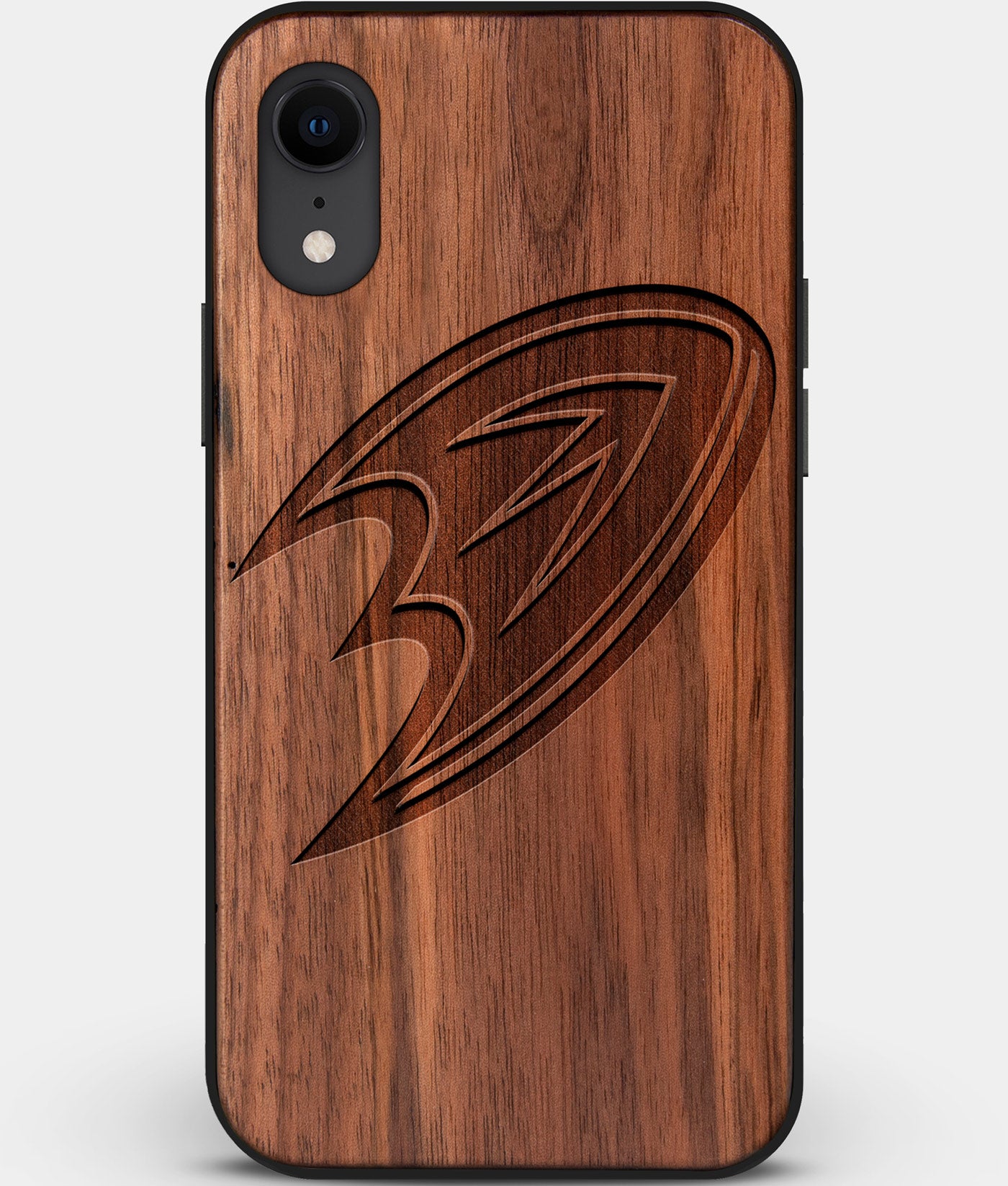 Custom Carved Wood Anaheim Ducks iPhone XR Case | Personalized Walnut Wood Anaheim Ducks Cover, Birthday Gift, Gifts For Him, Monogrammed Gift For Fan | by Engraved In Nature