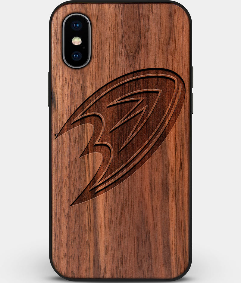 Custom Carved Wood Anaheim Ducks iPhone X/XS Case | Personalized Walnut Wood Anaheim Ducks Cover, Birthday Gift, Gifts For Him, Monogrammed Gift For Fan | by Engraved In Nature