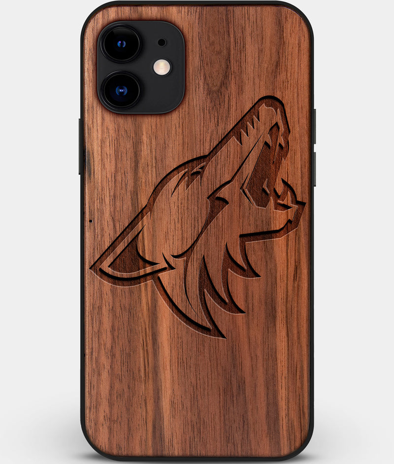 Custom Carved Wood Arizona Coyotes iPhone 11 Case | Personalized Walnut Wood Arizona Coyotes Cover, Birthday Gift, Gifts For Him, Monogrammed Gift For Fan | by Engraved In Nature