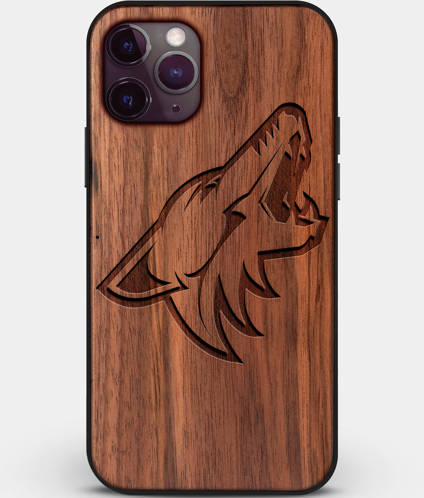 Custom Carved Wood Arizona Coyotes iPhone 11 Pro Case | Personalized Walnut Wood Arizona Coyotes Cover, Birthday Gift, Gifts For Him, Monogrammed Gift For Fan | by Engraved In Nature