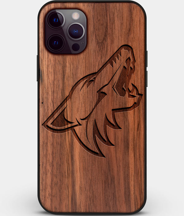 Custom Carved Wood Arizona Coyotes iPhone 12 Pro Case | Personalized Walnut Wood Arizona Coyotes Cover, Birthday Gift, Gifts For Him, Monogrammed Gift For Fan | by Engraved In Nature