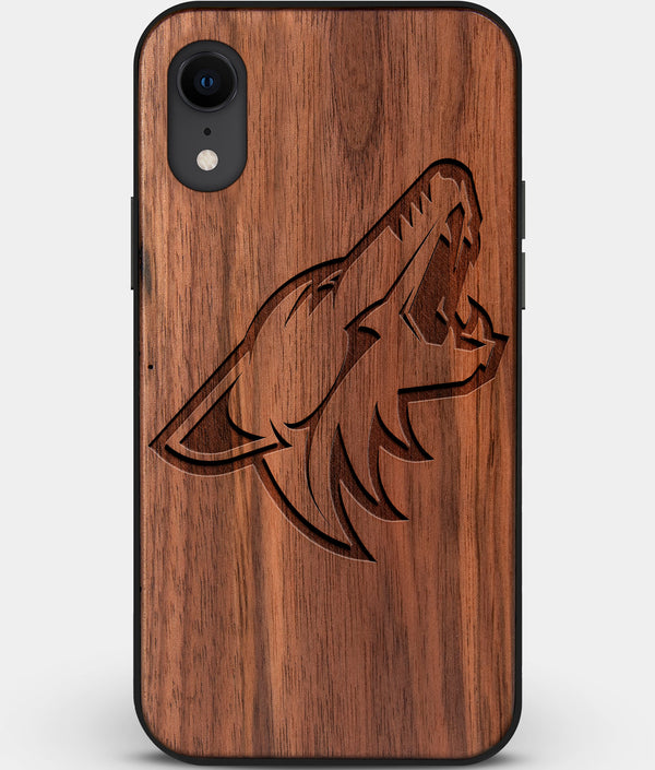 Custom Carved Wood Arizona Coyotes iPhone XR Case | Personalized Walnut Wood Arizona Coyotes Cover, Birthday Gift, Gifts For Him, Monogrammed Gift For Fan | by Engraved In Nature