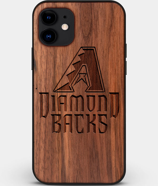 Custom Carved Wood Arizona Diamondbacks iPhone 11 Case | Personalized Walnut Wood Arizona Diamondbacks Cover, Birthday Gift, Gifts For Him, Monogrammed Gift For Fan | by Engraved In Nature