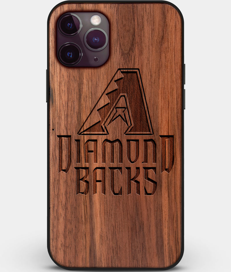 Custom Carved Wood Arizona Diamondbacks iPhone 11 Pro Max Case | Personalized Walnut Wood Arizona Diamondbacks Cover, Birthday Gift, Gifts For Him, Monogrammed Gift For Fan | by Engraved In Nature