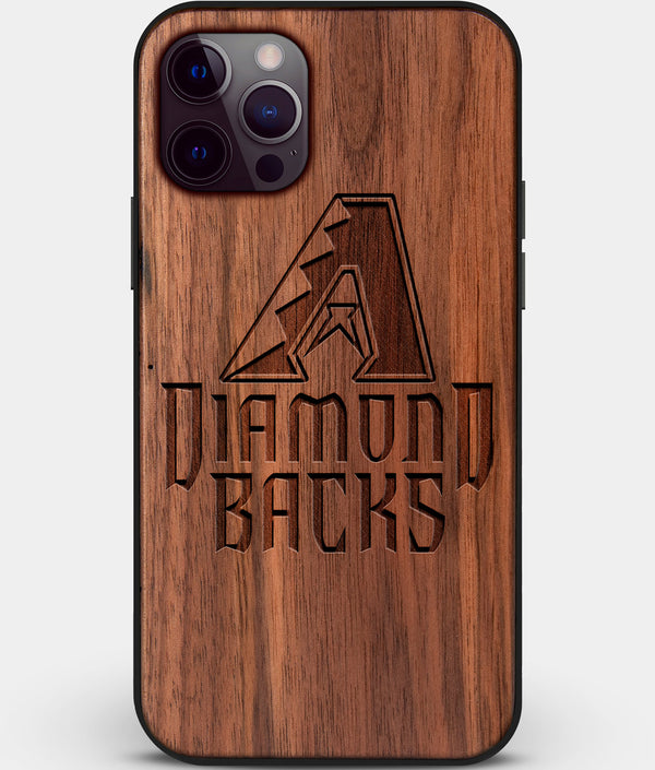 Custom Carved Wood Arizona Diamondbacks iPhone 12 Pro Max Case | Personalized Walnut Wood Arizona Diamondbacks Cover, Birthday Gift, Gifts For Him, Monogrammed Gift For Fan | by Engraved In Nature
