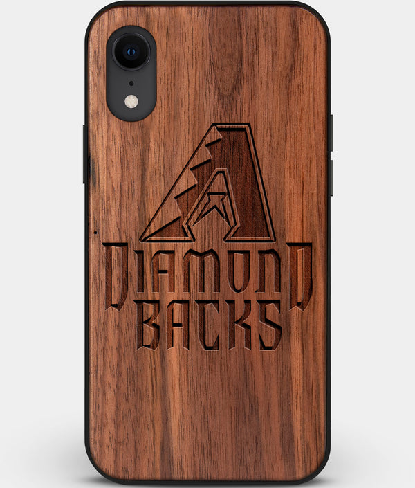 Custom Carved Wood Arizona Diamondbacks iPhone XR Case | Personalized Walnut Wood Arizona Diamondbacks Cover, Birthday Gift, Gifts For Him, Monogrammed Gift For Fan | by Engraved In Nature