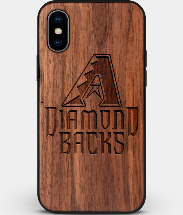 Custom Carved Wood Arizona Diamondbacks iPhone X/XS Case | Personalized Walnut Wood Arizona Diamondbacks Cover, Birthday Gift, Gifts For Him, Monogrammed Gift For Fan | by Engraved In Nature
