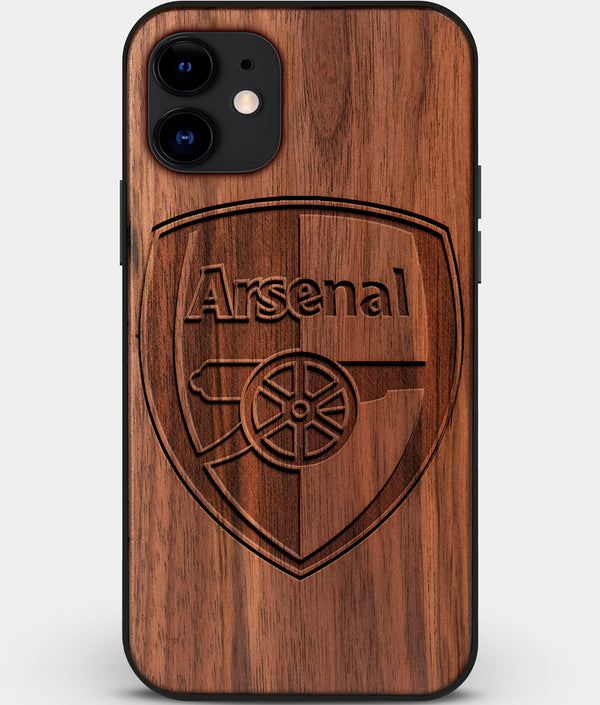 Custom Carved Wood Arsenal F.C. iPhone 11 Case | Personalized Walnut Wood Arsenal F.C. Cover, Birthday Gift, Gifts For Him, Monogrammed Gift For Fan | by Engraved In Nature