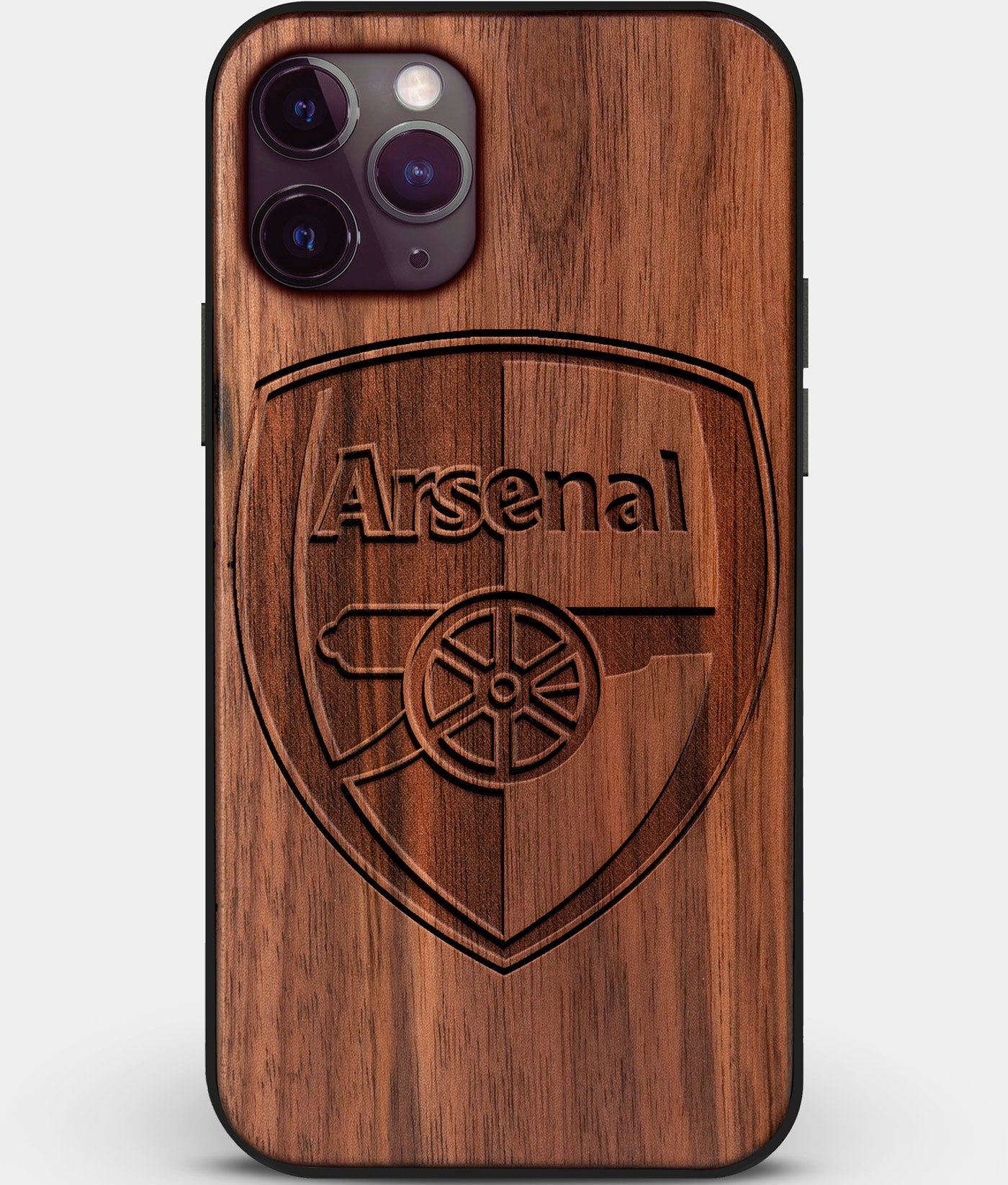 Custom Carved Wood Arsenal F.C. iPhone 11 Pro Case | Personalized Walnut Wood Arsenal F.C. Cover, Birthday Gift, Gifts For Him, Monogrammed Gift For Fan | by Engraved In Nature