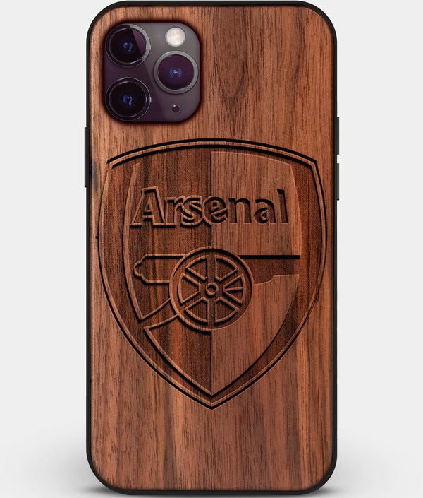 Custom Carved Wood Arsenal F.C. iPhone 11 Pro Max Case | Personalized Walnut Wood Arsenal F.C. Cover, Birthday Gift, Gifts For Him, Monogrammed Gift For Fan | by Engraved In Nature