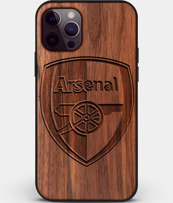Custom Carved Wood Arsenal F.C. iPhone 12 Pro Case | Personalized Walnut Wood Arsenal F.C. Cover, Birthday Gift, Gifts For Him, Monogrammed Gift For Fan | by Engraved In Nature