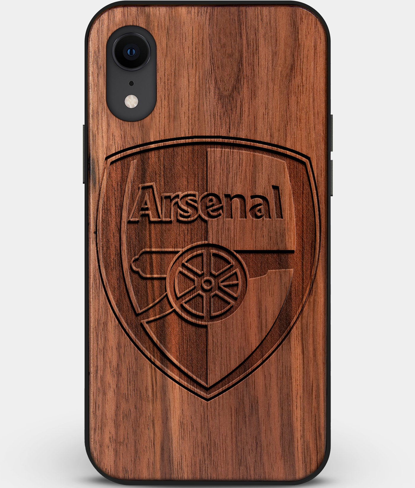 Custom Carved Wood Arsenal F.C. iPhone XR Case | Personalized Walnut Wood Arsenal F.C. Cover, Birthday Gift, Gifts For Him, Monogrammed Gift For Fan | by Engraved In Nature