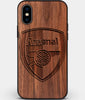 Custom Carved Wood Arsenal F.C. iPhone X/XS Case | Personalized Walnut Wood Arsenal F.C. Cover, Birthday Gift, Gifts For Him, Monogrammed Gift For Fan | by Engraved In Nature
