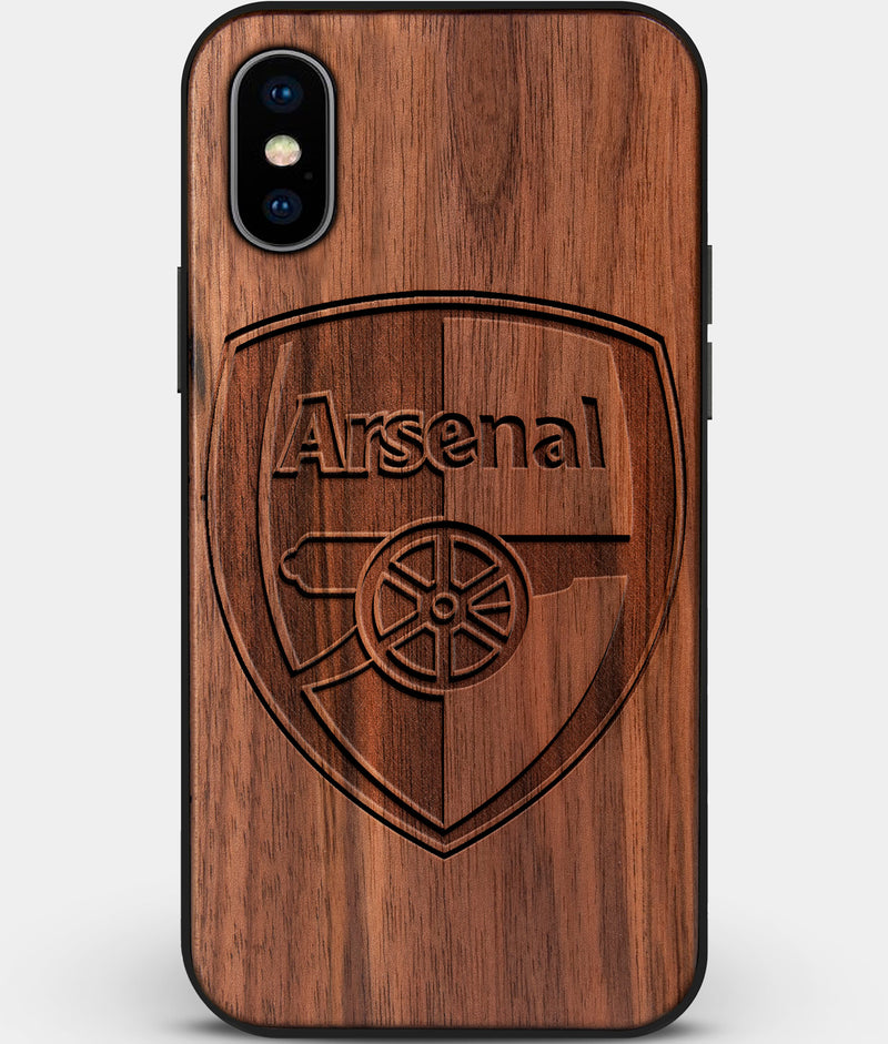 Custom Carved Wood Arsenal F.C. iPhone XS Max Case | Personalized Walnut Wood Arsenal F.C. Cover, Birthday Gift, Gifts For Him, Monogrammed Gift For Fan | by Engraved In Nature