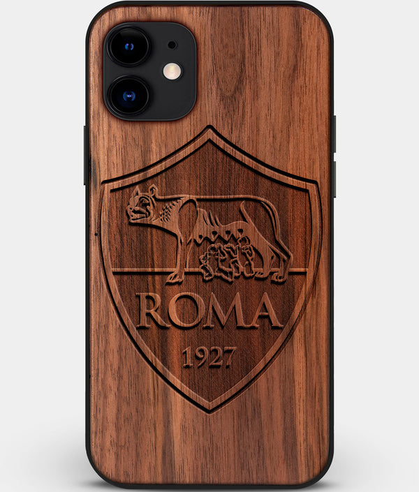 Custom Carved Wood A.S. Roma iPhone 11 Case | Personalized Walnut Wood A.S. Roma Cover, Birthday Gift, Gifts For Him, Monogrammed Gift For Fan | by Engraved In Nature