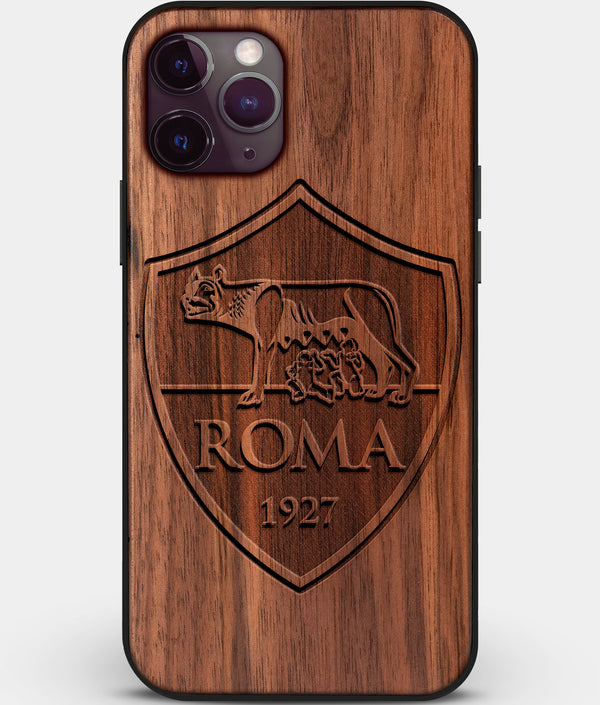 Custom Carved Wood A.S. Roma iPhone 11 Pro Case | Personalized Walnut Wood A.S. Roma Cover, Birthday Gift, Gifts For Him, Monogrammed Gift For Fan | by Engraved In Nature