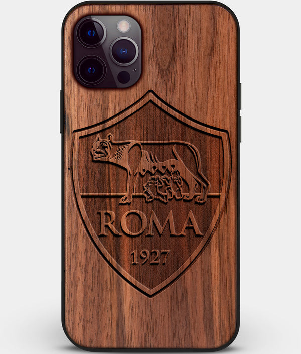 Custom Carved Wood A.S. Roma iPhone 12 Pro Case | Personalized Walnut Wood A.S. Roma Cover, Birthday Gift, Gifts For Him, Monogrammed Gift For Fan | by Engraved In Nature