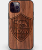 Custom Carved Wood A.S. Roma iPhone 12 Pro Case | Personalized Walnut Wood A.S. Roma Cover, Birthday Gift, Gifts For Him, Monogrammed Gift For Fan | by Engraved In Nature