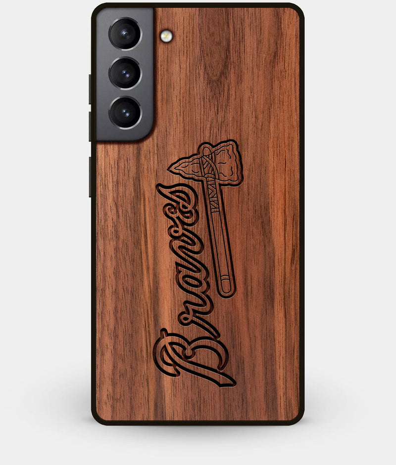 Best Walnut Wood Atlanta Braves Galaxy S21 Case - Custom Engraved Cover - Engraved In Nature