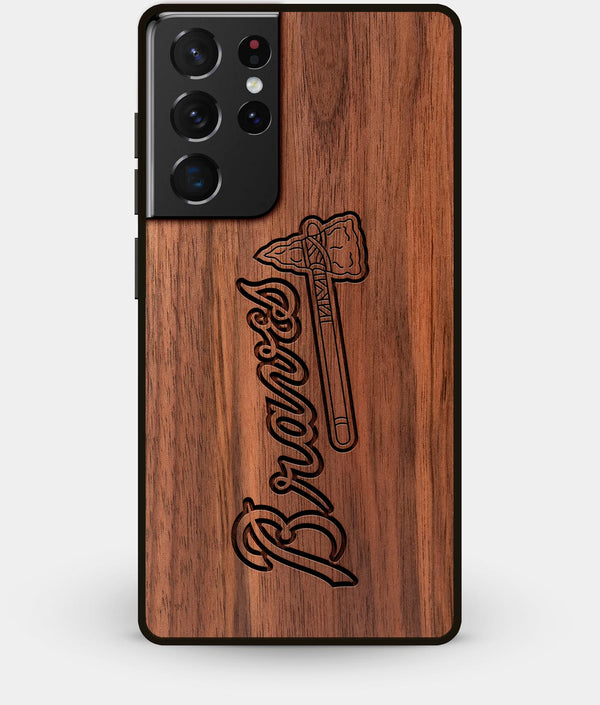 Best Walnut Wood Atlanta Braves Galaxy S21 Ultra Case - Custom Engraved Cover - Engraved In Nature