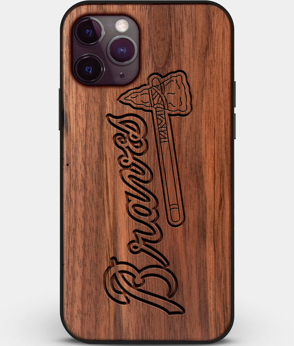 Custom Carved Wood Atlanta Braves iPhone 11 Pro Case | Personalized Walnut Wood Atlanta Braves Cover, Birthday Gift, Gifts For Him, Monogrammed Gift For Fan | by Engraved In Nature