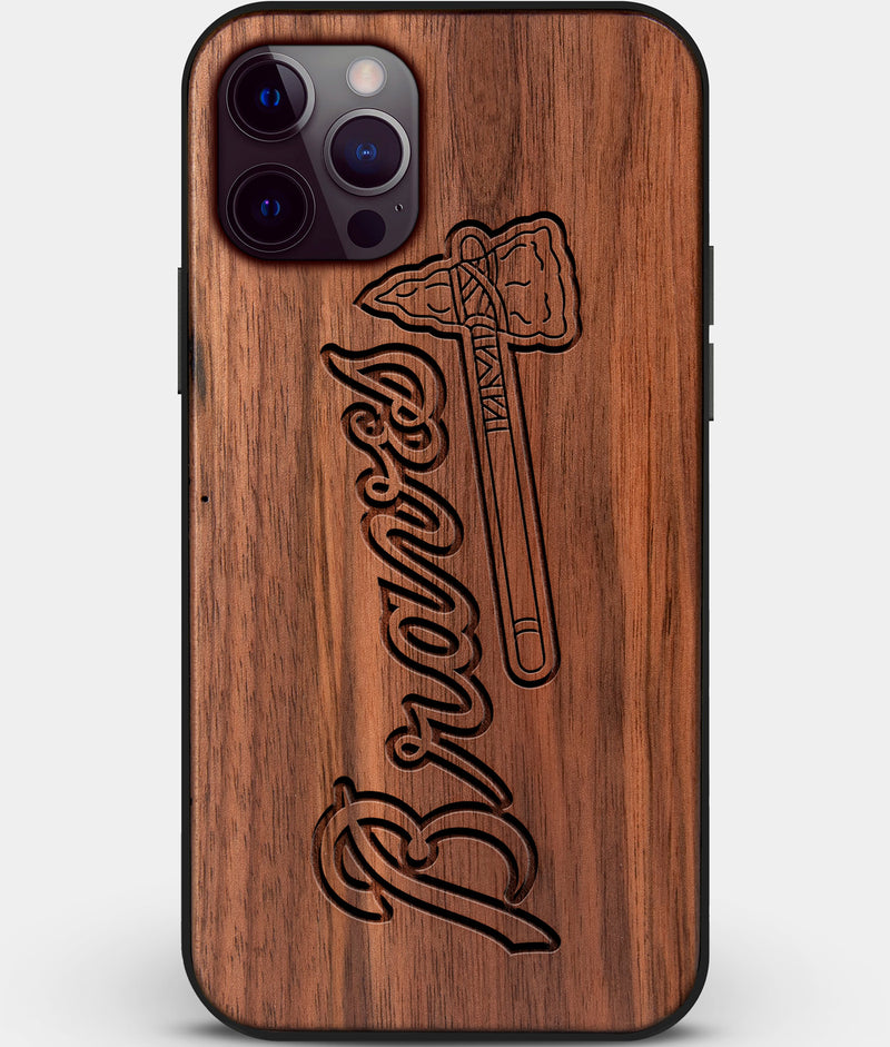 Custom Carved Wood Atlanta Braves iPhone 12 Pro Case | Personalized Walnut Wood Atlanta Braves Cover, Birthday Gift, Gifts For Him, Monogrammed Gift For Fan | by Engraved In Nature