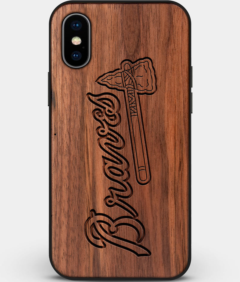 Custom Carved Wood Atlanta Braves iPhone X/XS Case | Personalized Walnut Wood Atlanta Braves Cover, Birthday Gift, Gifts For Him, Monogrammed Gift For Fan | by Engraved In Nature