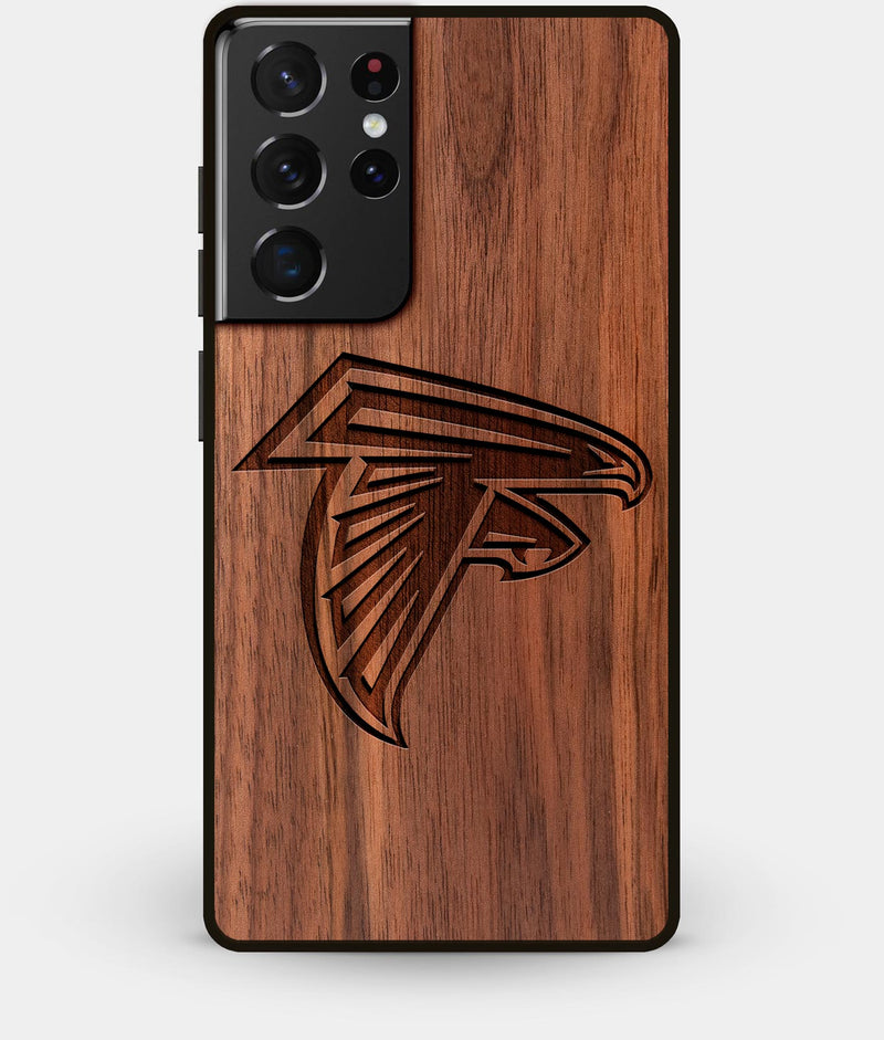 Best Walnut Wood Atlanta Falcons Galaxy S21 Ultra Case - Custom Engraved Cover - Engraved In Nature