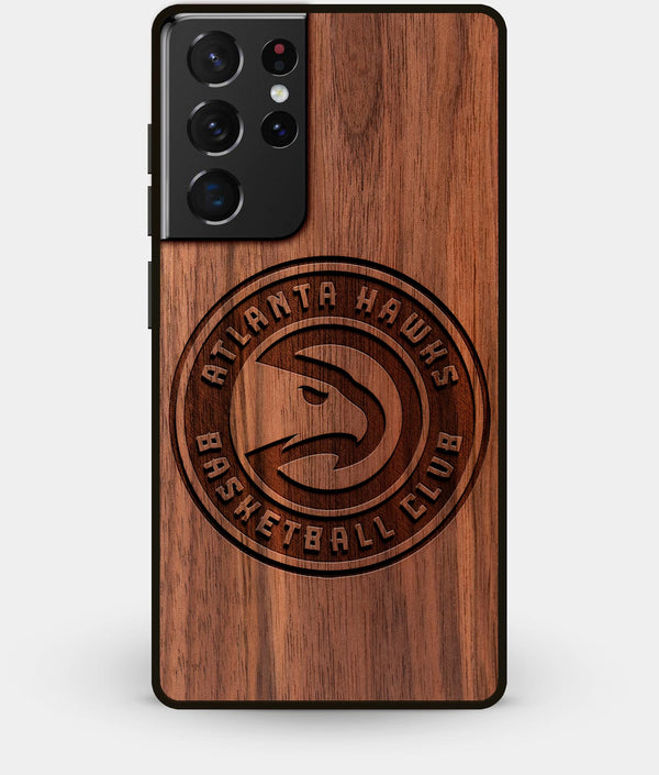 Best Walnut Wood Atlanta Hawks Galaxy S21 Ultra Case - Custom Engraved Cover - Engraved In Nature