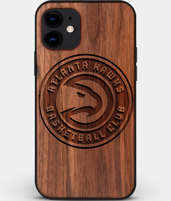 Custom Carved Wood Atlanta Hawks iPhone 11 Case | Personalized Walnut Wood Atlanta Hawks Cover, Birthday Gift, Gifts For Him, Monogrammed Gift For Fan | by Engraved In Nature
