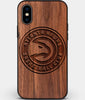 Custom Carved Wood Atlanta Hawks iPhone XS Max Case | Personalized Walnut Wood Atlanta Hawks Cover, Birthday Gift, Gifts For Him, Monogrammed Gift For Fan | by Engraved In Nature