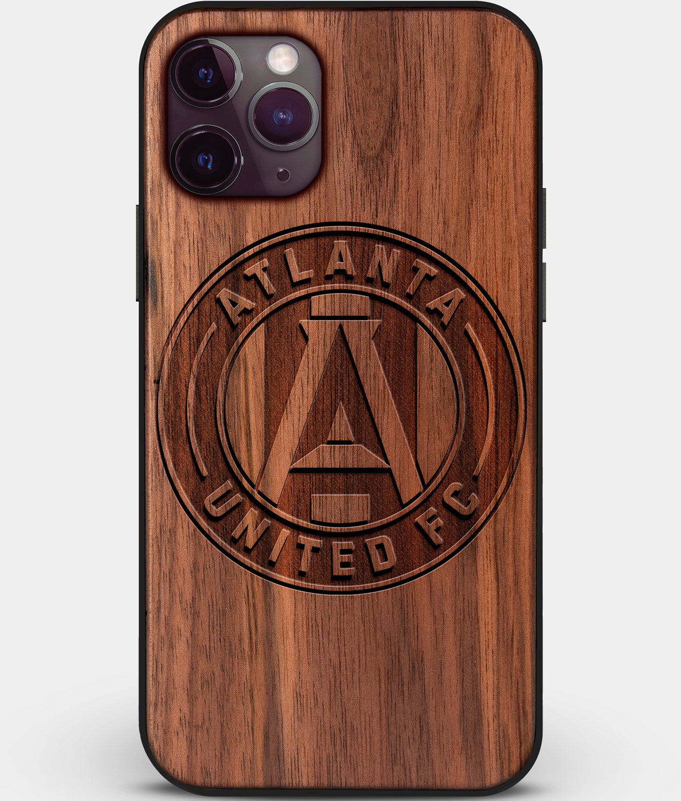 Custom Carved Wood Atlanta United FC iPhone 11 Pro Max Case | Personalized Walnut Wood Atlanta United FC Cover, Birthday Gift, Gifts For Him, Monogrammed Gift For Fan | by Engraved In Nature