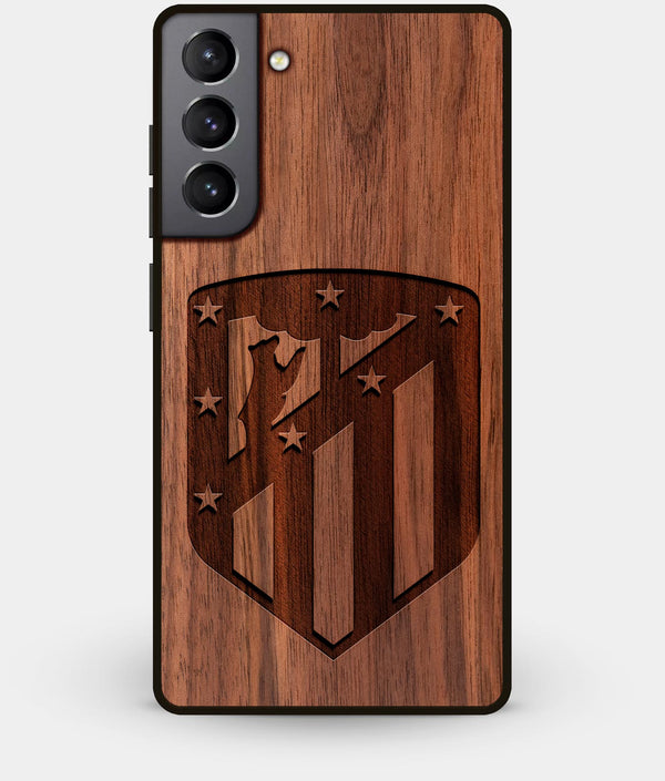 Best Walnut Wood Atletico Madrid Galaxy S21 Case - Custom Engraved Cover - Engraved In Nature