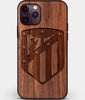 Custom Carved Wood Atletico Madrid iPhone 11 Pro Case | Personalized Walnut Wood Atletico Madrid Cover, Birthday Gift, Gifts For Him, Monogrammed Gift For Fan | by Engraved In Nature