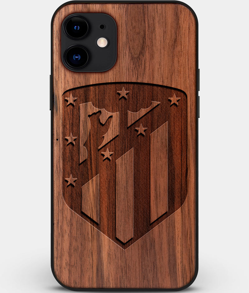 Custom Carved Wood Atletico Madrid iPhone 12 Mini Case | Personalized Walnut Wood Atletico Madrid Cover, Birthday Gift, Gifts For Him, Monogrammed Gift For Fan | by Engraved In Nature