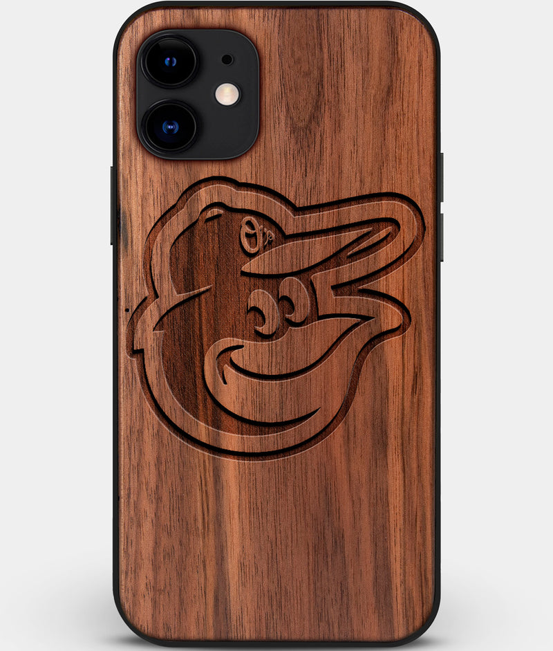 Custom Carved Wood Baltimore Orioles iPhone 11 Case | Personalized Walnut Wood Baltimore Orioles Cover, Birthday Gift, Gifts For Him, Monogrammed Gift For Fan | by Engraved In Nature