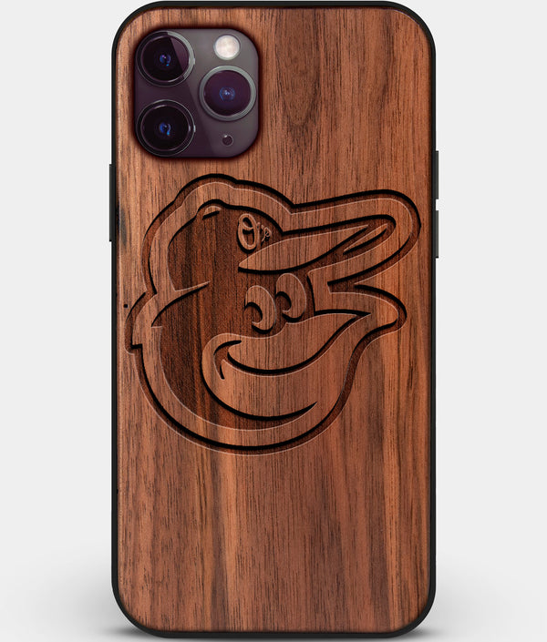 Custom Carved Wood Baltimore Orioles iPhone 11 Pro Case | Personalized Walnut Wood Baltimore Orioles Cover, Birthday Gift, Gifts For Him, Monogrammed Gift For Fan | by Engraved In Nature