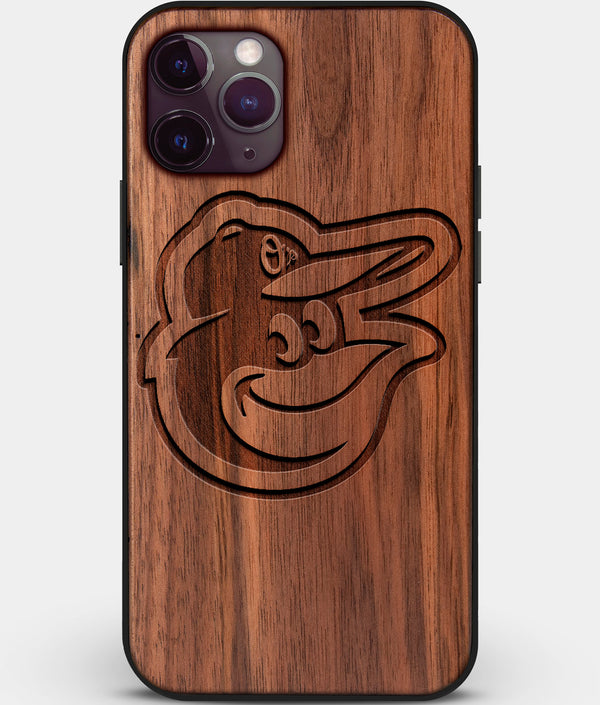 Custom Carved Wood Baltimore Orioles iPhone 11 Pro Max Case | Personalized Walnut Wood Baltimore Orioles Cover, Birthday Gift, Gifts For Him, Monogrammed Gift For Fan | by Engraved In Nature