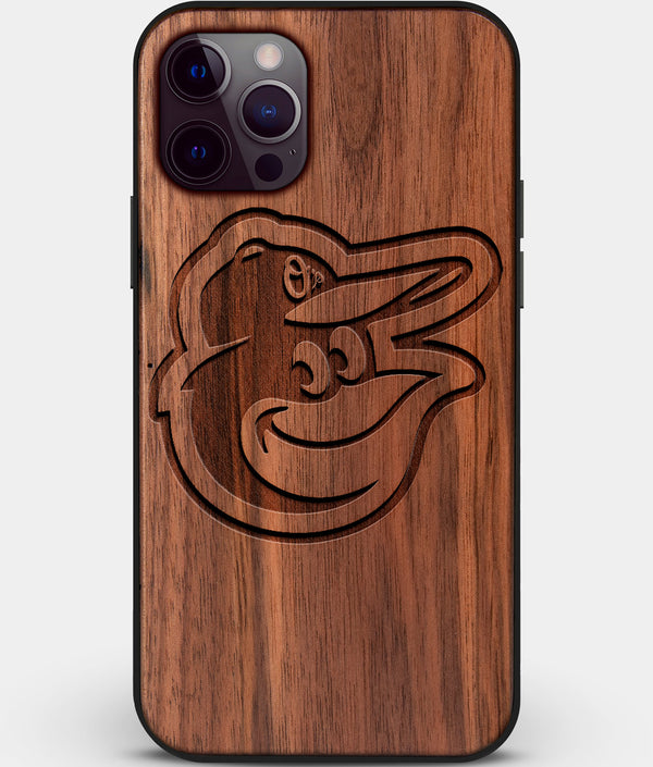 Custom Carved Wood Baltimore Orioles iPhone 12 Pro Case | Personalized Walnut Wood Baltimore Orioles Cover, Birthday Gift, Gifts For Him, Monogrammed Gift For Fan | by Engraved In Nature