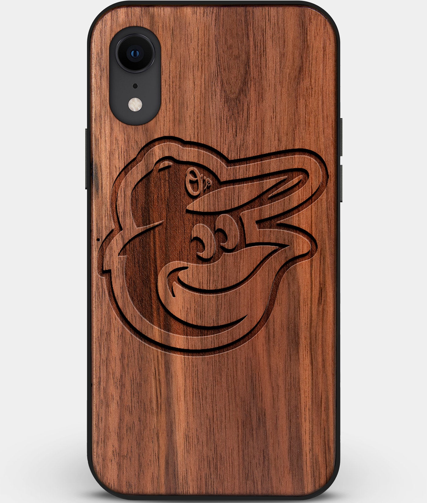 Custom Carved Wood Baltimore Orioles iPhone XR Case | Personalized Walnut Wood Baltimore Orioles Cover, Birthday Gift, Gifts For Him, Monogrammed Gift For Fan | by Engraved In Nature